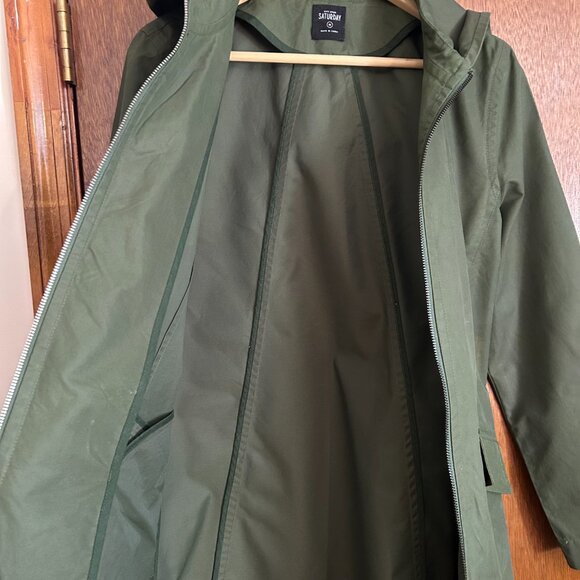 Kate Spade Saturday army green long lightweight hooded jacket medium - Picture 7 of 7